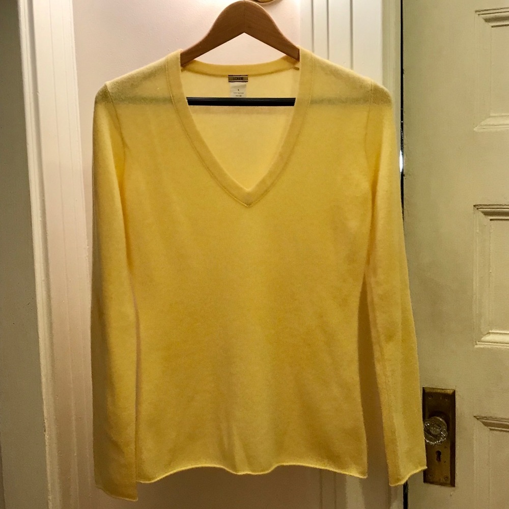 J Crew Yellow V-Neck Cashmere Sweater